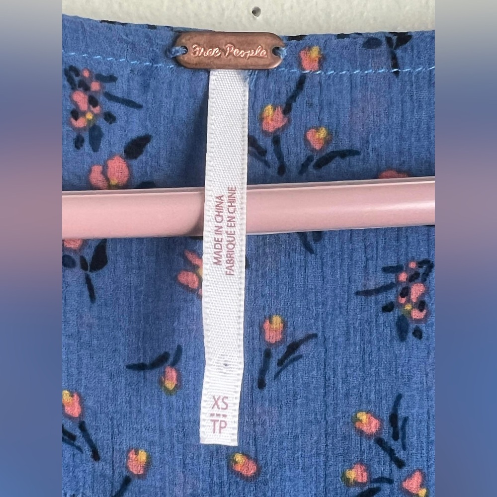 Free People Indigo Floral Blouse - Picture 2 of 4